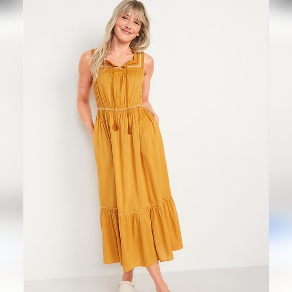 #2 Old Navy Mustard Yellow Sleeveless Maxi Dress with Tassel Tie